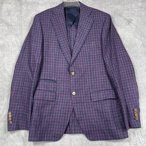 Scabal Blazer Men’s 40R 100% Pure Linen Jacket Blue Red Plaid Surgeons Cuffs